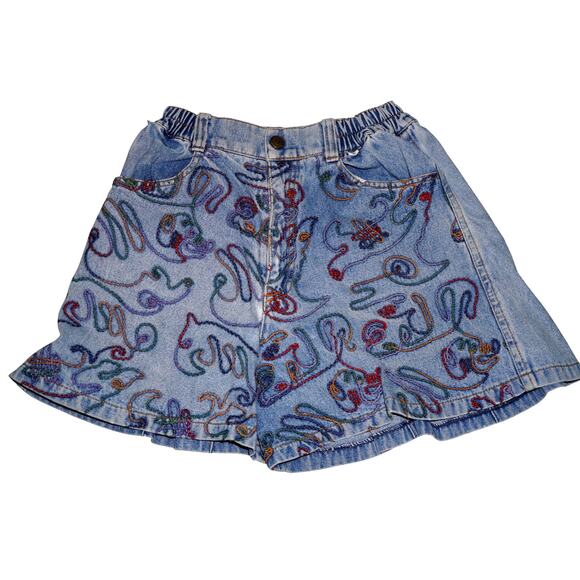 Vintage Kids Embroidered Denim Shorts – Girls Size 6–8 - Picture 1 of 5